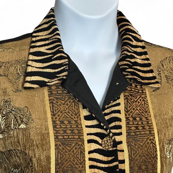 Y2K Carolina Colours Tiger Tapestry Vest Size L Safari Boho Animal Print Vest - Picture 3 of 7